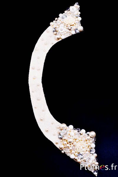 Col perles - long.  60 x 10 cm - crème 